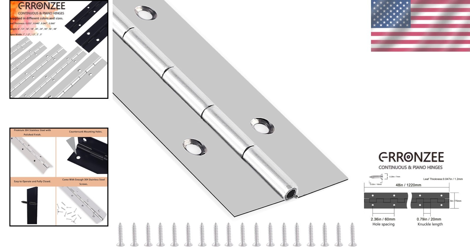 Continuous Piano Hinge 48 Inch x 3 Inch for Cabinet & DIY Projects – Heavy Duty