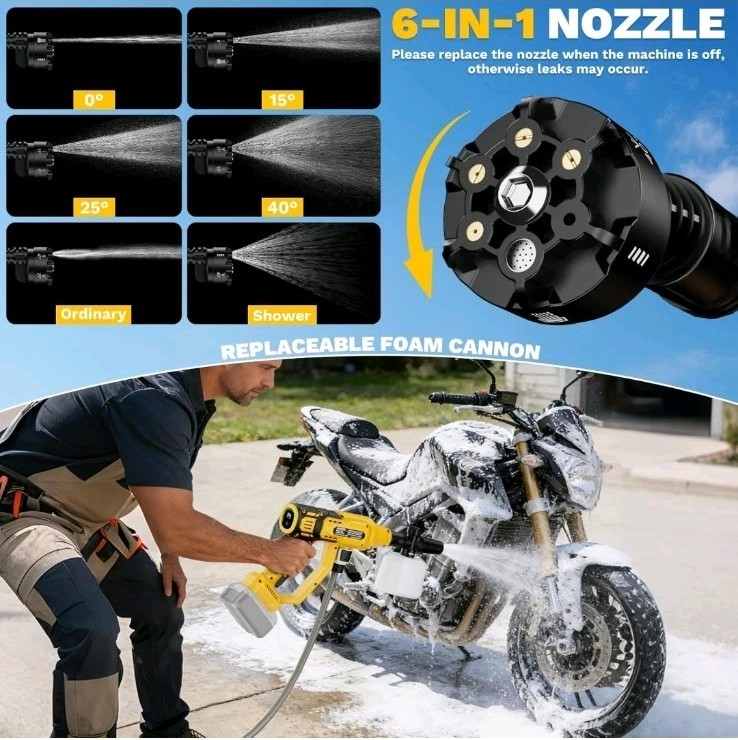 Cordless Portable Washer Fits Dewalt 20V Battery 700 PSI Brushless 6-in-1 Nozzle