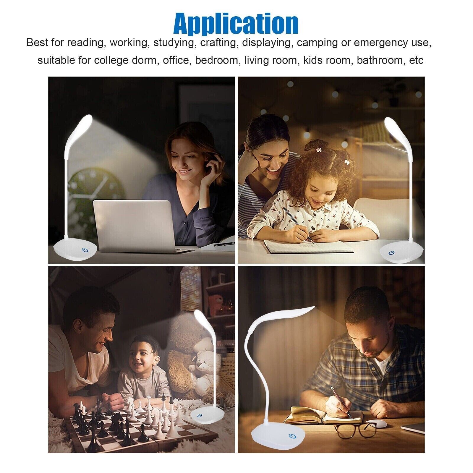 LED Desk Light Dimmable Bedside Reading Night Lamp USB Rechargeable Touch Sensor