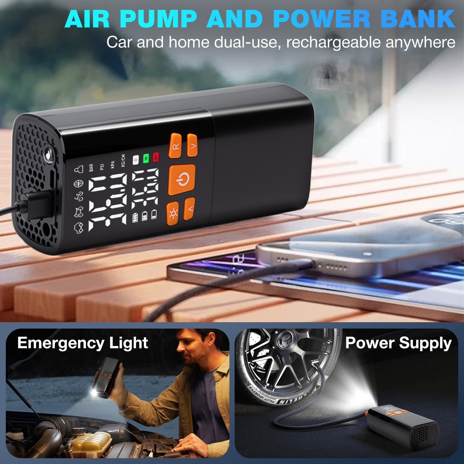SHALL Tire Inflator Portable Air Compressor Portable Cordless,150PSI 3X Fast