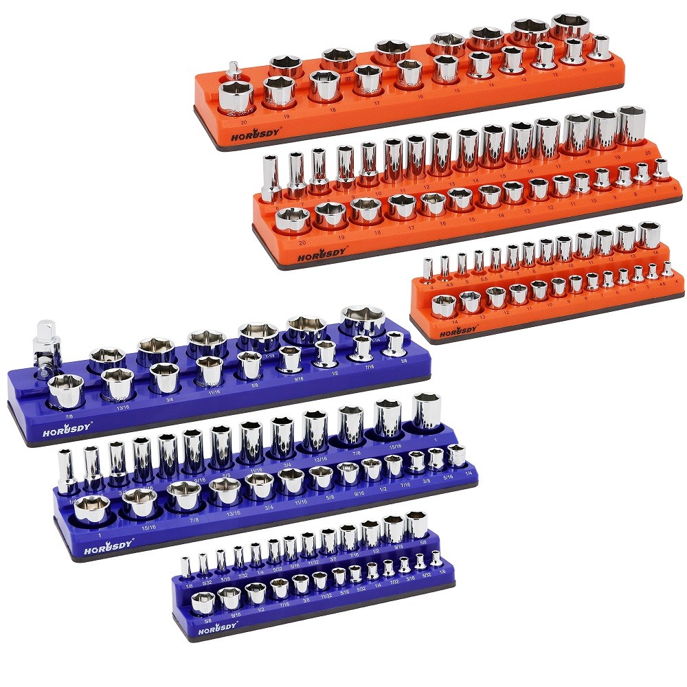6PC Magnetic Socket Organizer Storage Holder Set 1/4 3/8 1/2 Metric SAE 143 Slot