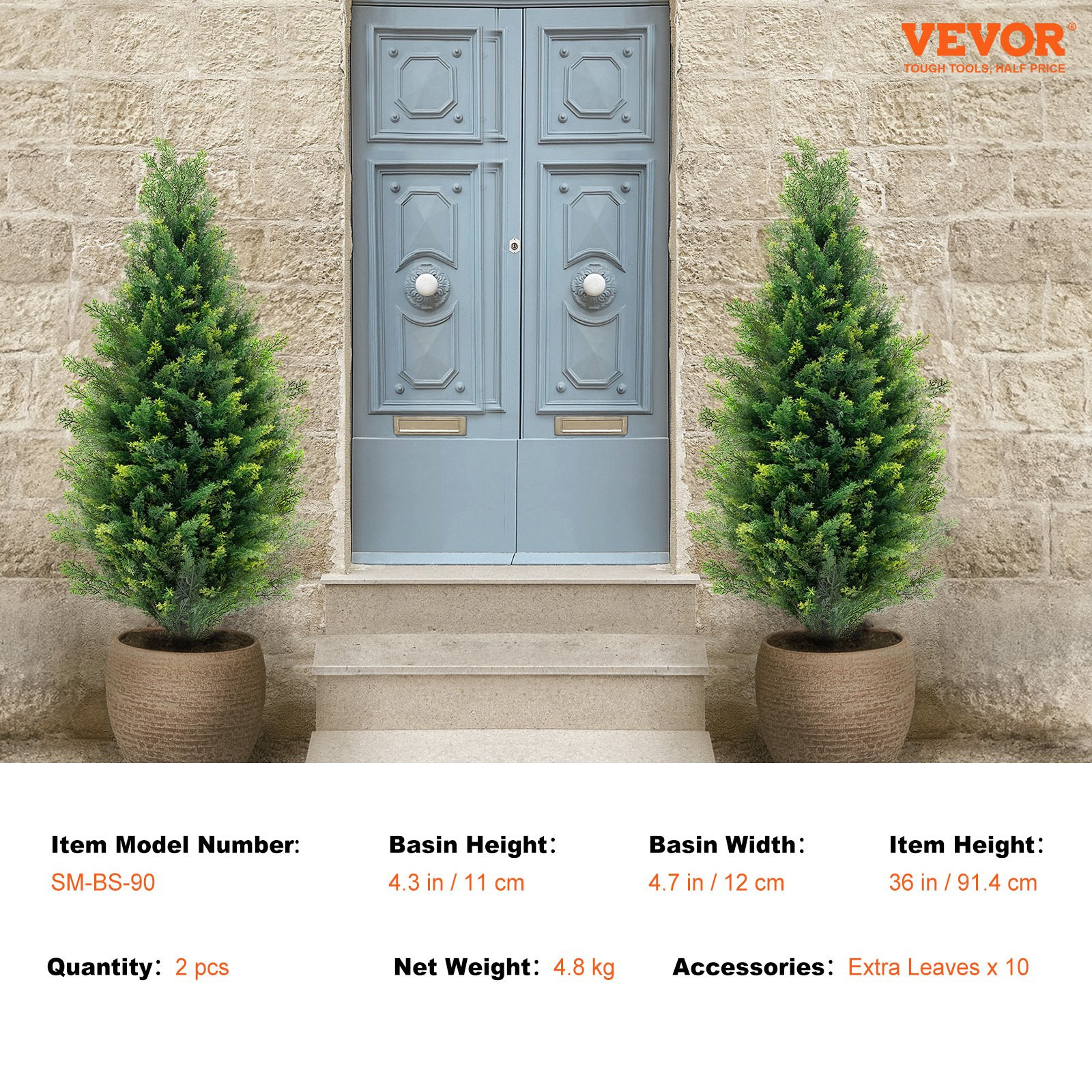 VEVOR Artificial Cedar Topiary Tree, 36 inch Tall (2 Pieces), with Extra Leaves