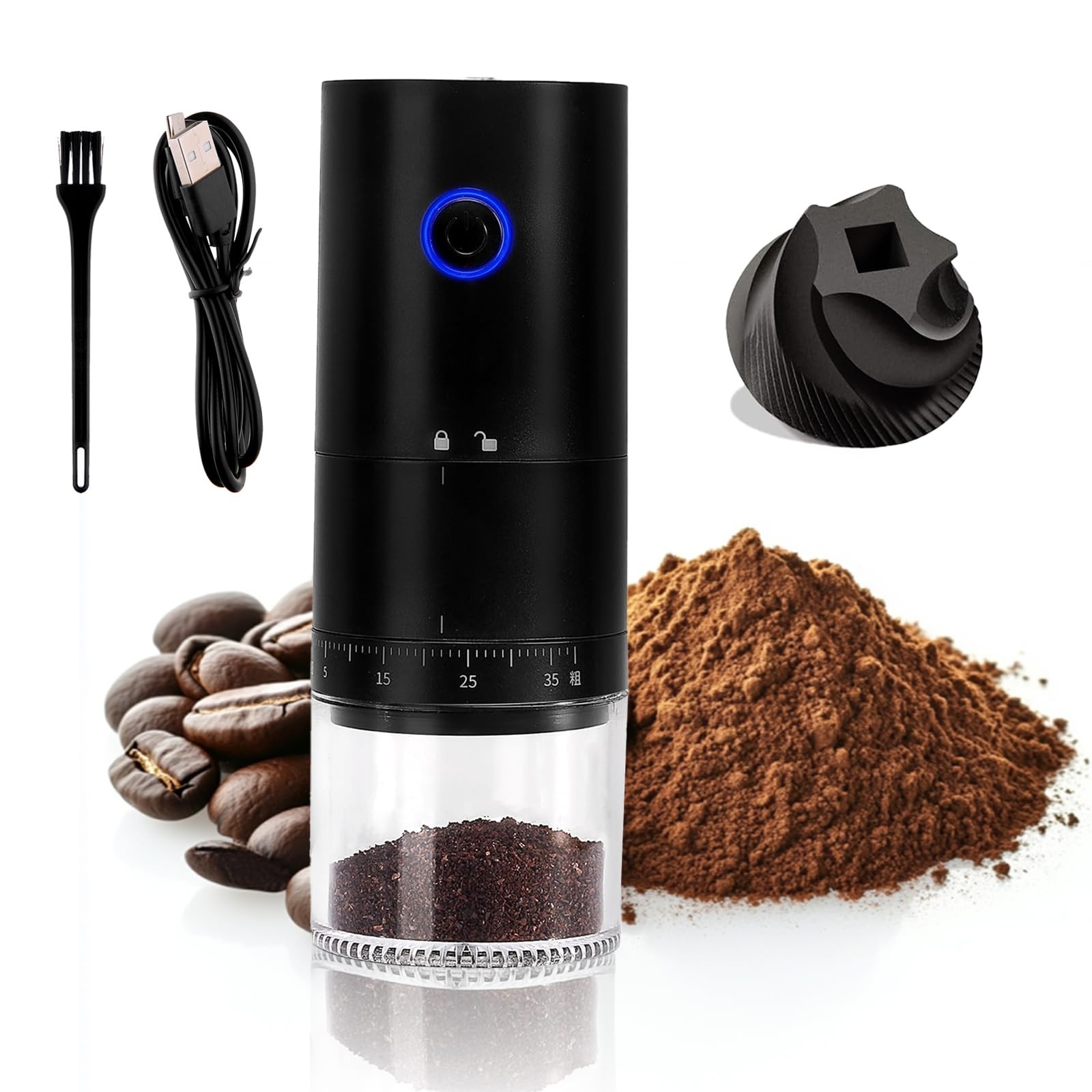 Portable Electric Coffee Grinder with 38 Adjustable Grind Settings, 1500mAh R…