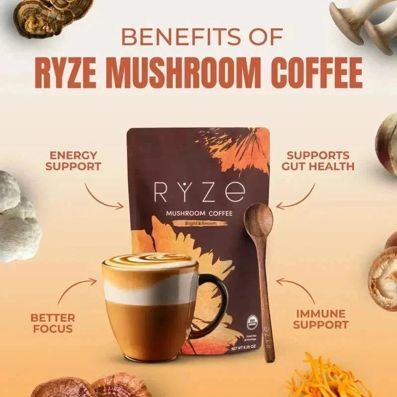 3 Pack Organic RYSE Mushroom Coffee – 30 Servings Per Pack – Free Shipping