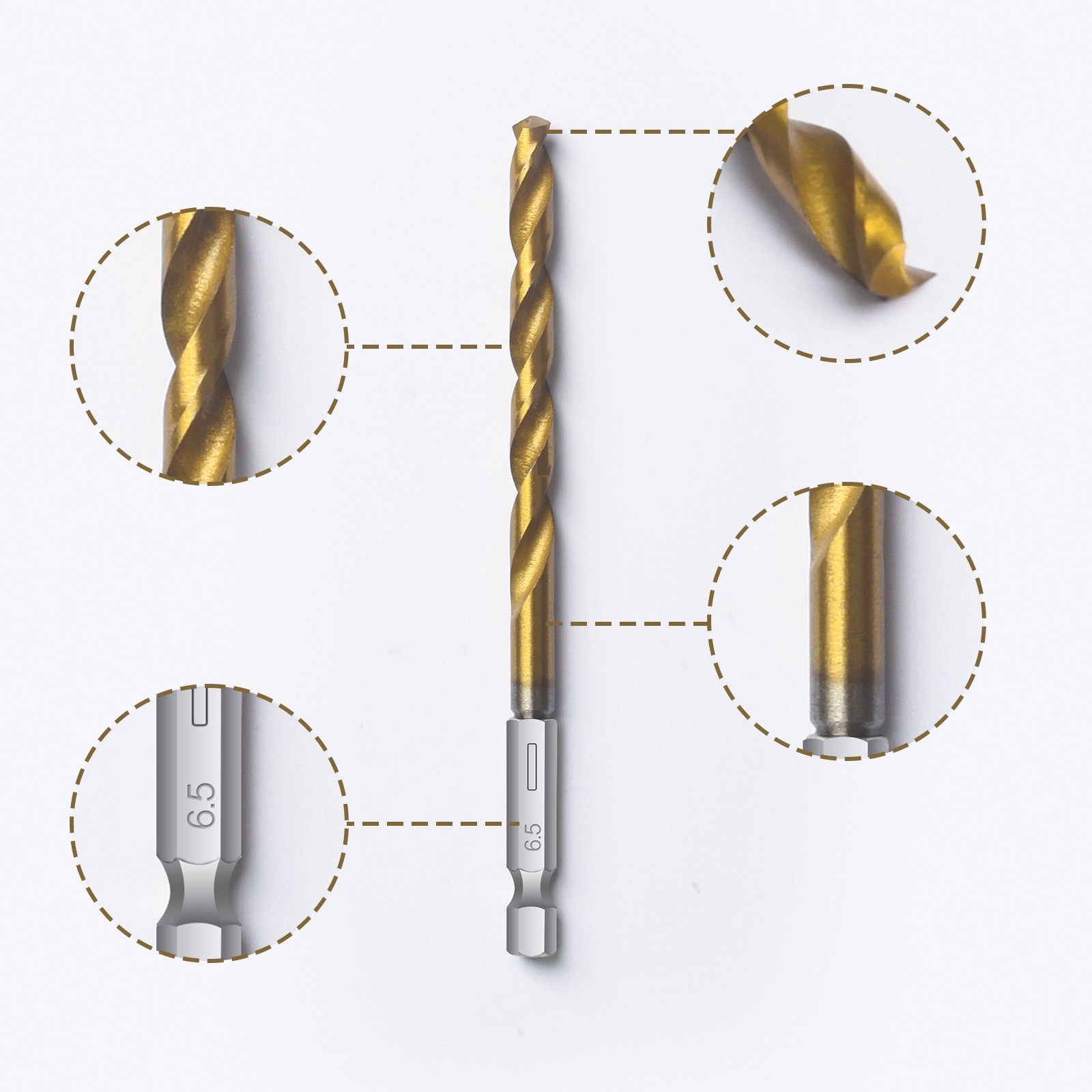13PCS 1/4″ HEX Shank Drill Bits With Titanium Coating HSS Twist Drill Set Metal