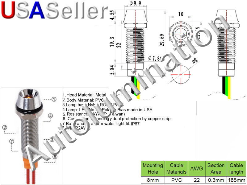 120v 110v Volt Led Panel Mount Thru Through Hole Signal Marine Indicator Lights