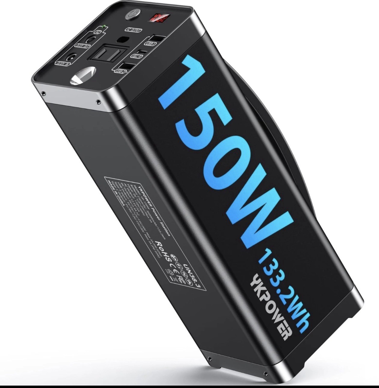 Portable PowerStation 150W, 133.2Wh/36000mAh Fast Charging with 5 Outputs AC Opt