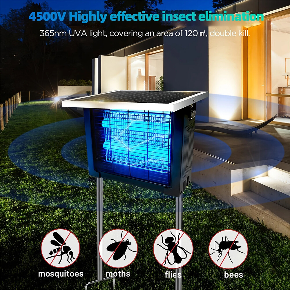 Solar Bug Zapper Outdoor Mosquito Zapper 4500V Waterproof Electric Fly Zapper US