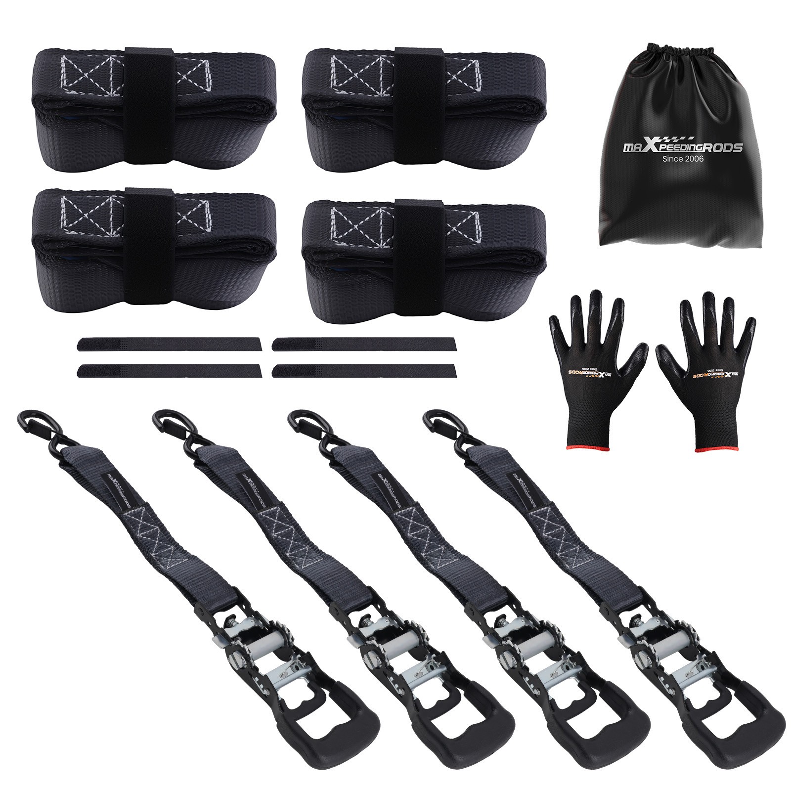 4 Pack Retractable Ratchet Tie Down Straps 1.6” x 8′ 5208 lbs Heaty Duty Black