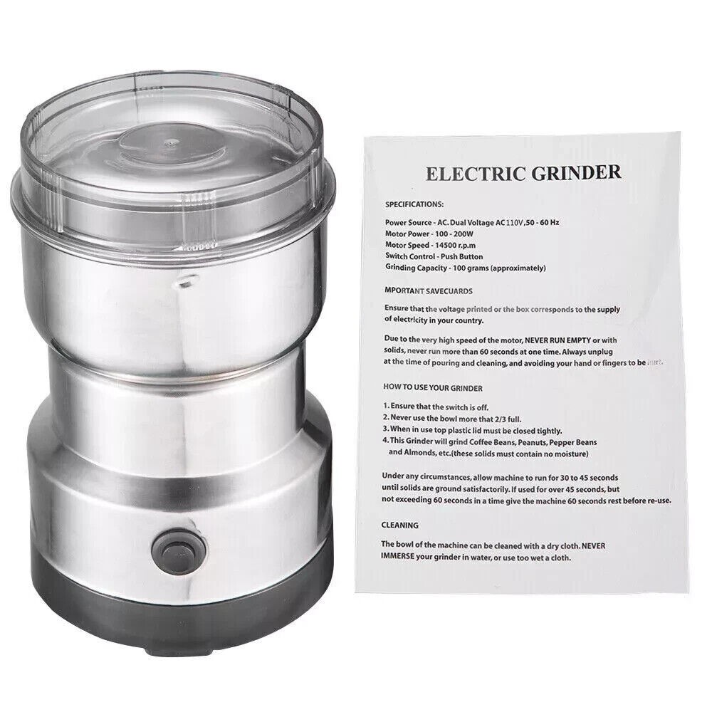 Min Electric Coffee Bean Grinder Nut Seed Herb Grind Spice Crusher Mill Blender