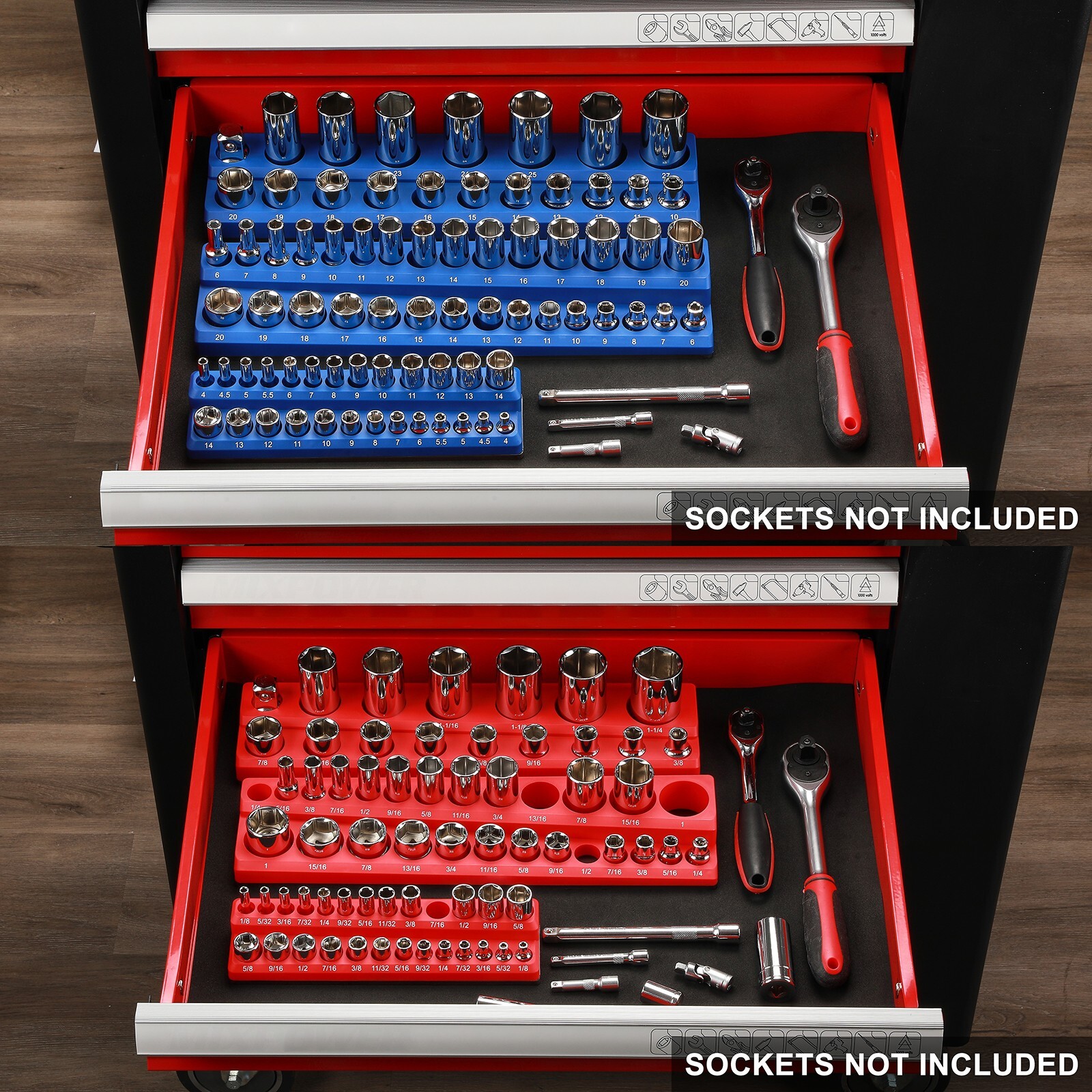6PCS Magnetic Socket Organizer Holder, 1/4″, 3/8″, 1/2″Dr. 143 Slots SAE&Metric