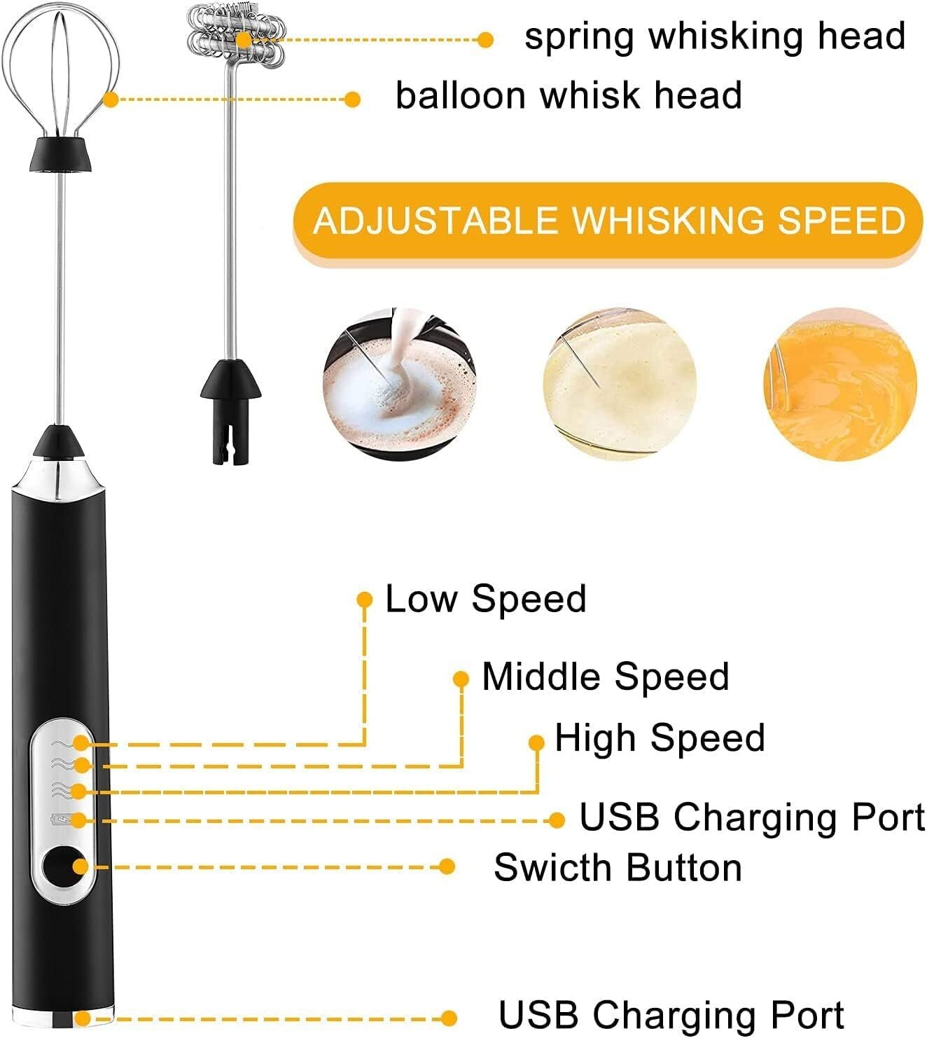USB Rechargeable Electric Milk Frother Handheld Whisk Mixer Stirrer Coffee New