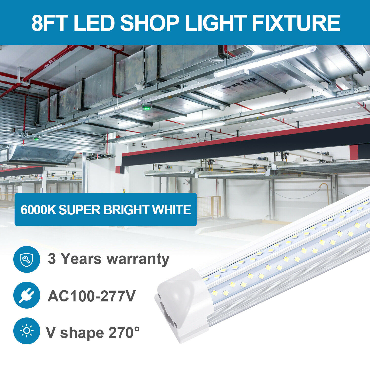 12Pack 8FT 120W LED Tube Light Fixture T8 LED Shop Light Warehouse Garage Light