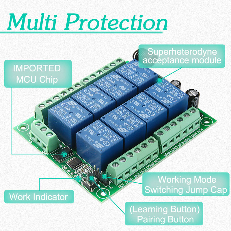 12V 8CH Relay Module Universal 433Mhz Wireless Garage Door Control RF Remote Set