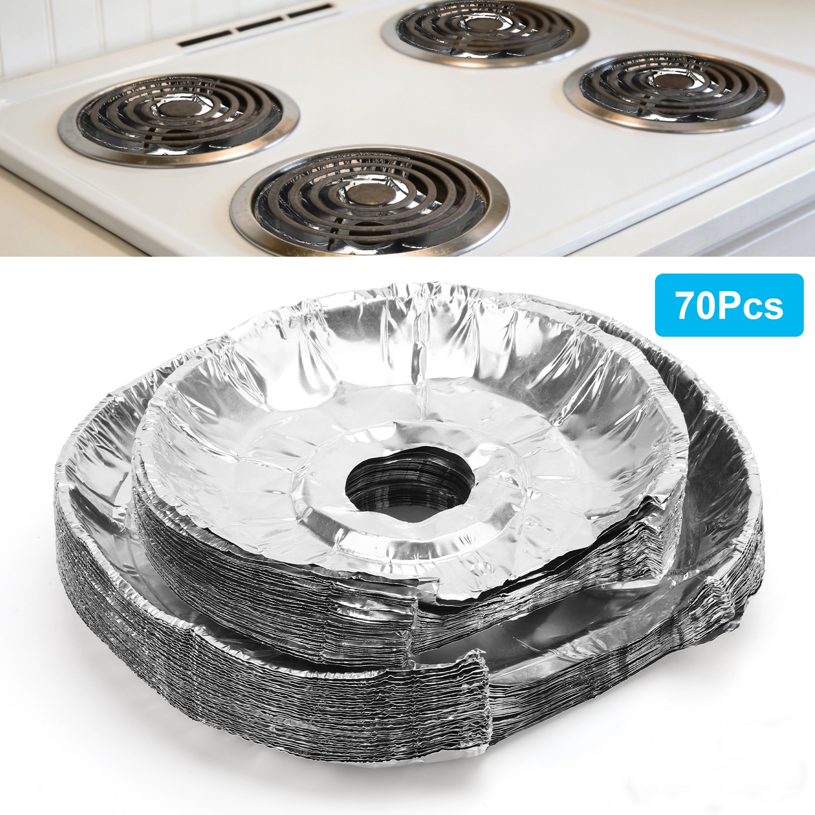 70pcs Electric Stove Burner Covers Aluminum Foil Drip Pan Liners 6″ 8″ Stove Top