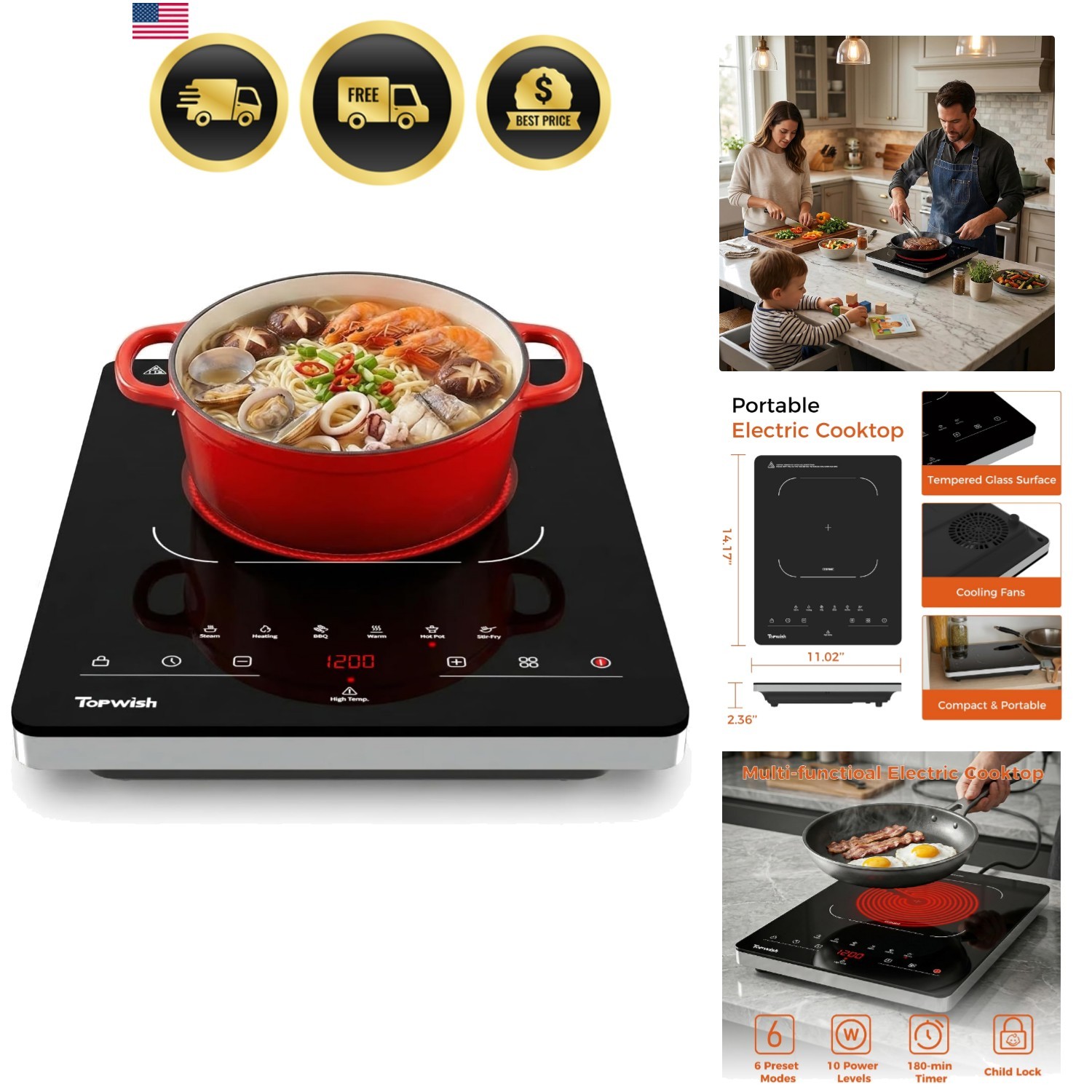 Single Burner Electric Stove, 110V-120V Portable Electric Cooktop | Counterto…