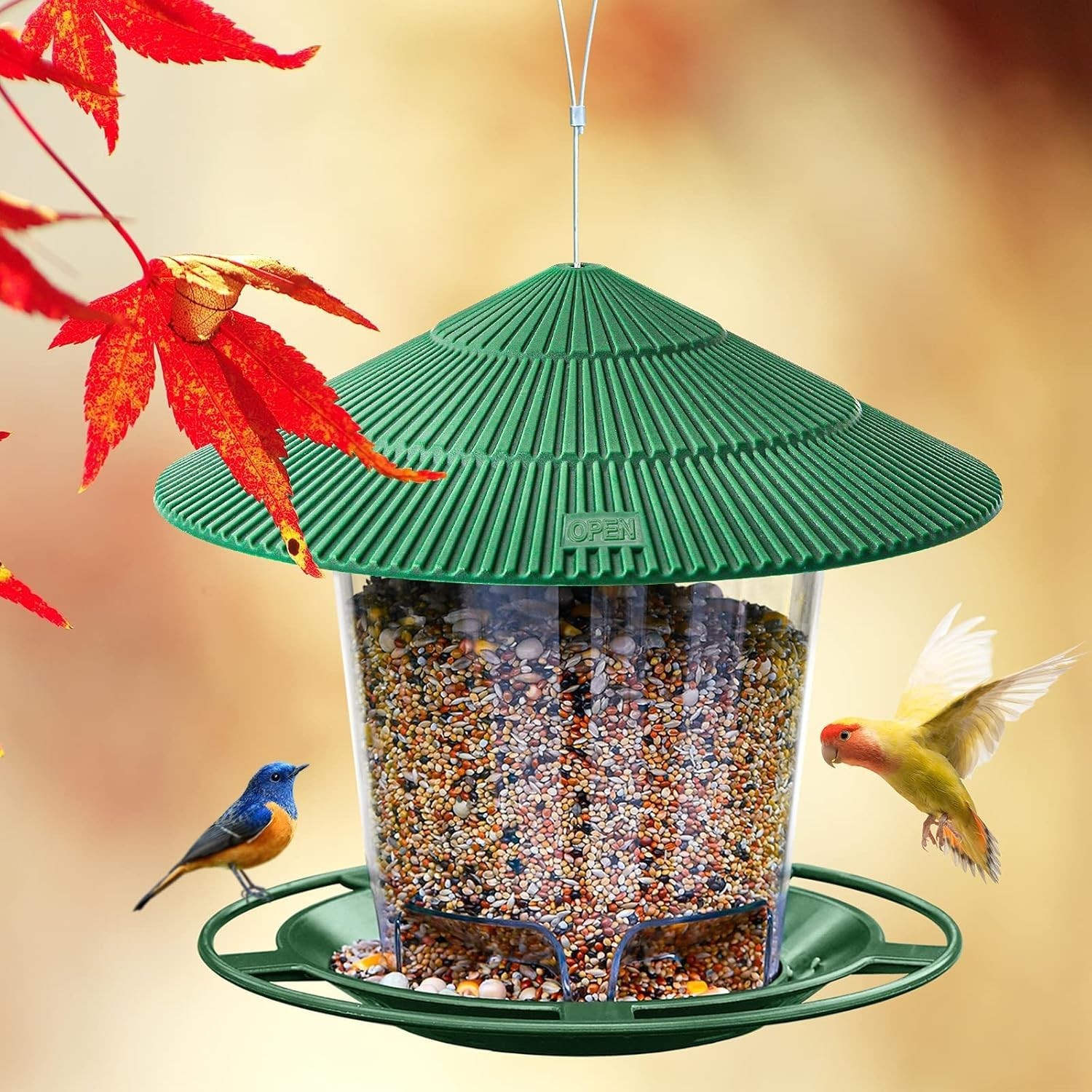 Squirrel-Proof Outdoor Hanging Bird Feeder – 2.9 lb Seed Capacity in Green