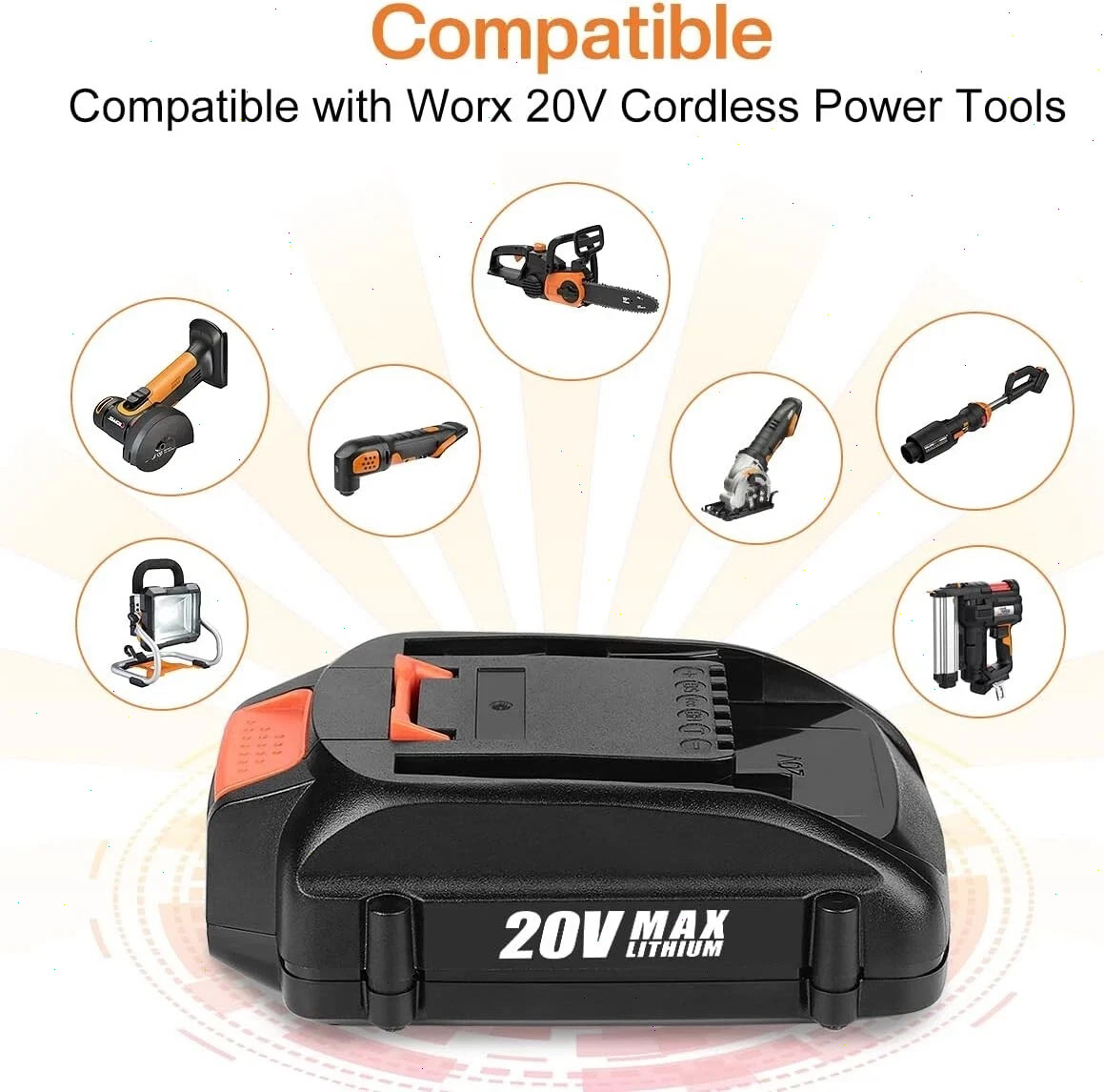 2pack 20V For WORX Extend Lithium-ion Battery 20 Volt WA3520 WA3525 WA3575 WG155