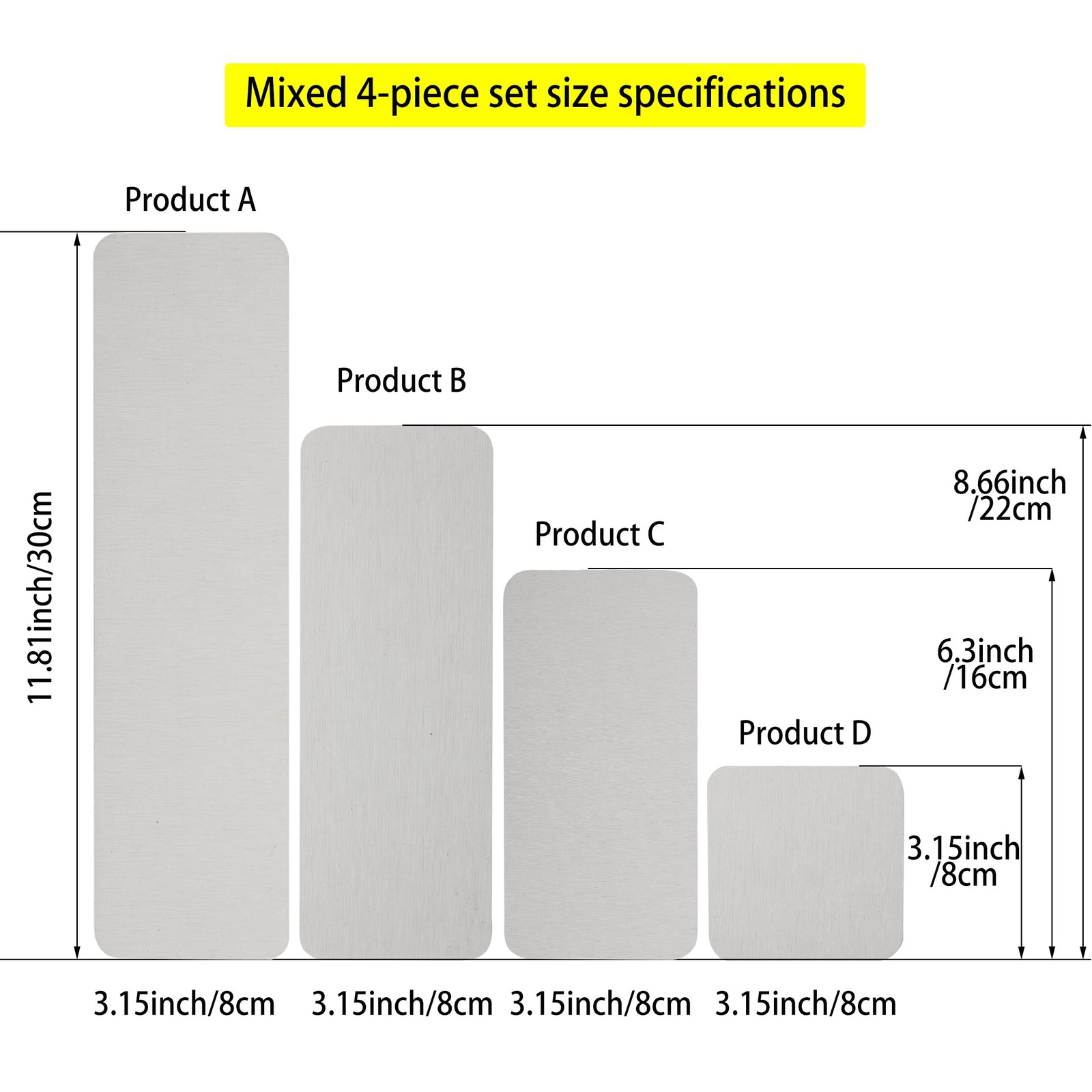 8*8cm; 16*8cm; 22*8cm; 30*8cm, 1 Pcs 3.15″ X + 1 X 6.3″ + 1 X 8.7″ + 1 X…