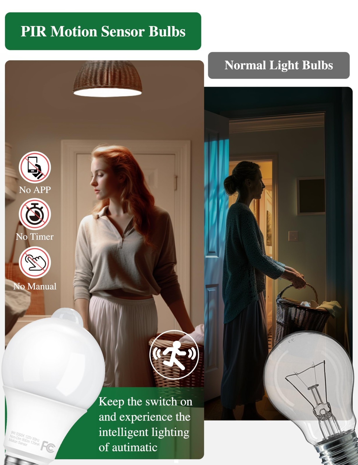 6-Pack Motion Sensor Light Bulb Dusk to Dawn LED 9W (60W Eq) E26 PIR Security
