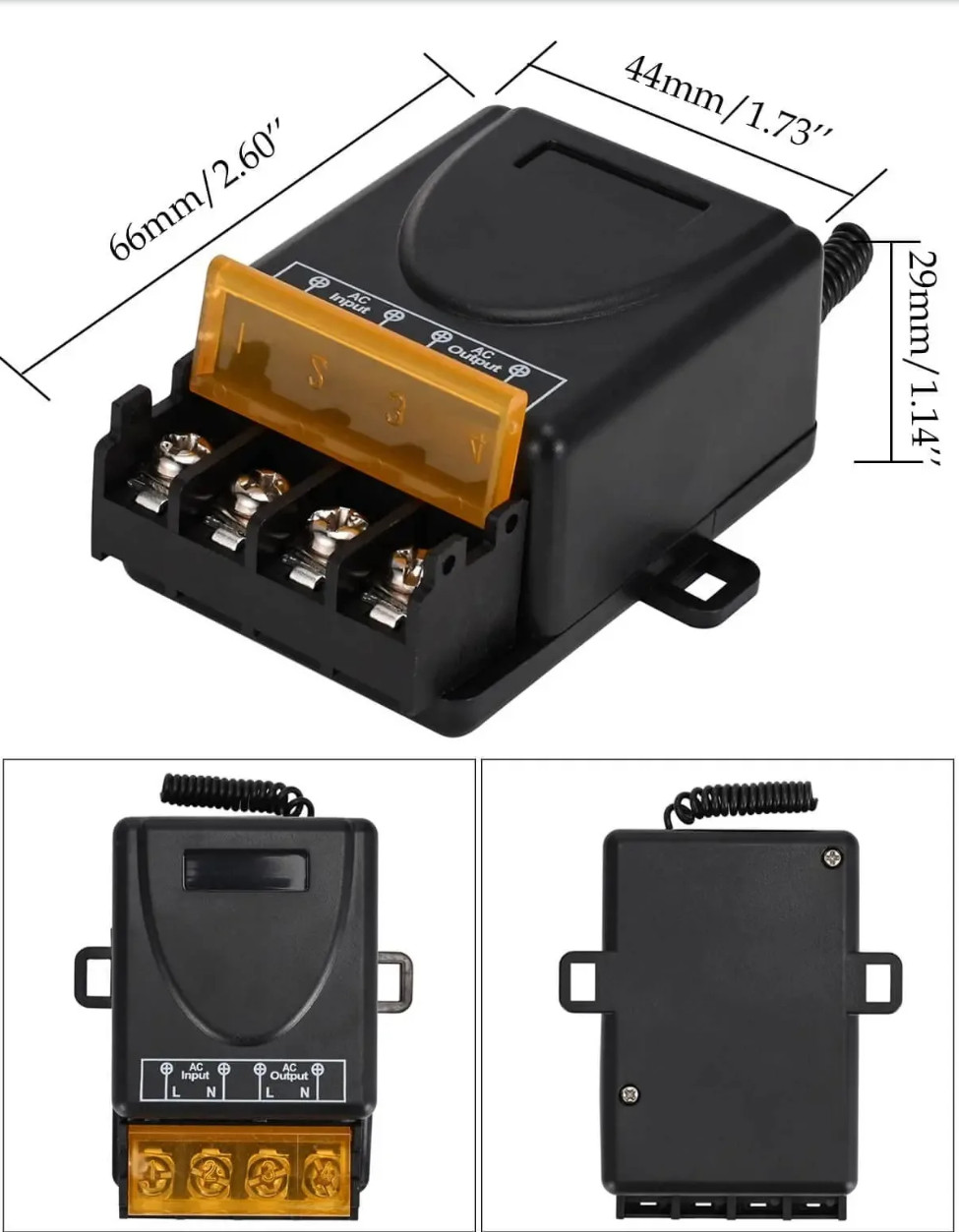 433MHz RF Wireless Remote Control Switch AC 110-240V 15A Relay Receiver + 2 Key