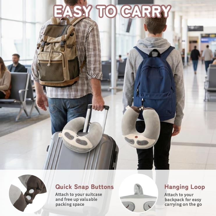 Travel Neck Pillow 100% Memory Foam for Teens & Adults – 360 Degree Head Support