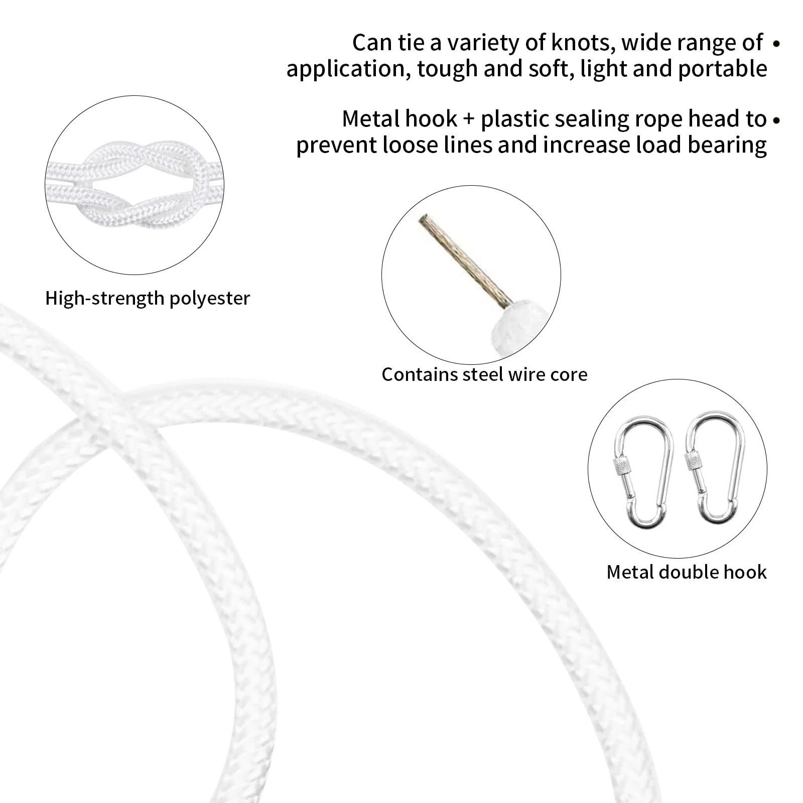 5/16″ x 66 ft Wire Center Flagpole Rope, White Braided Polyester Flagpole Hal…