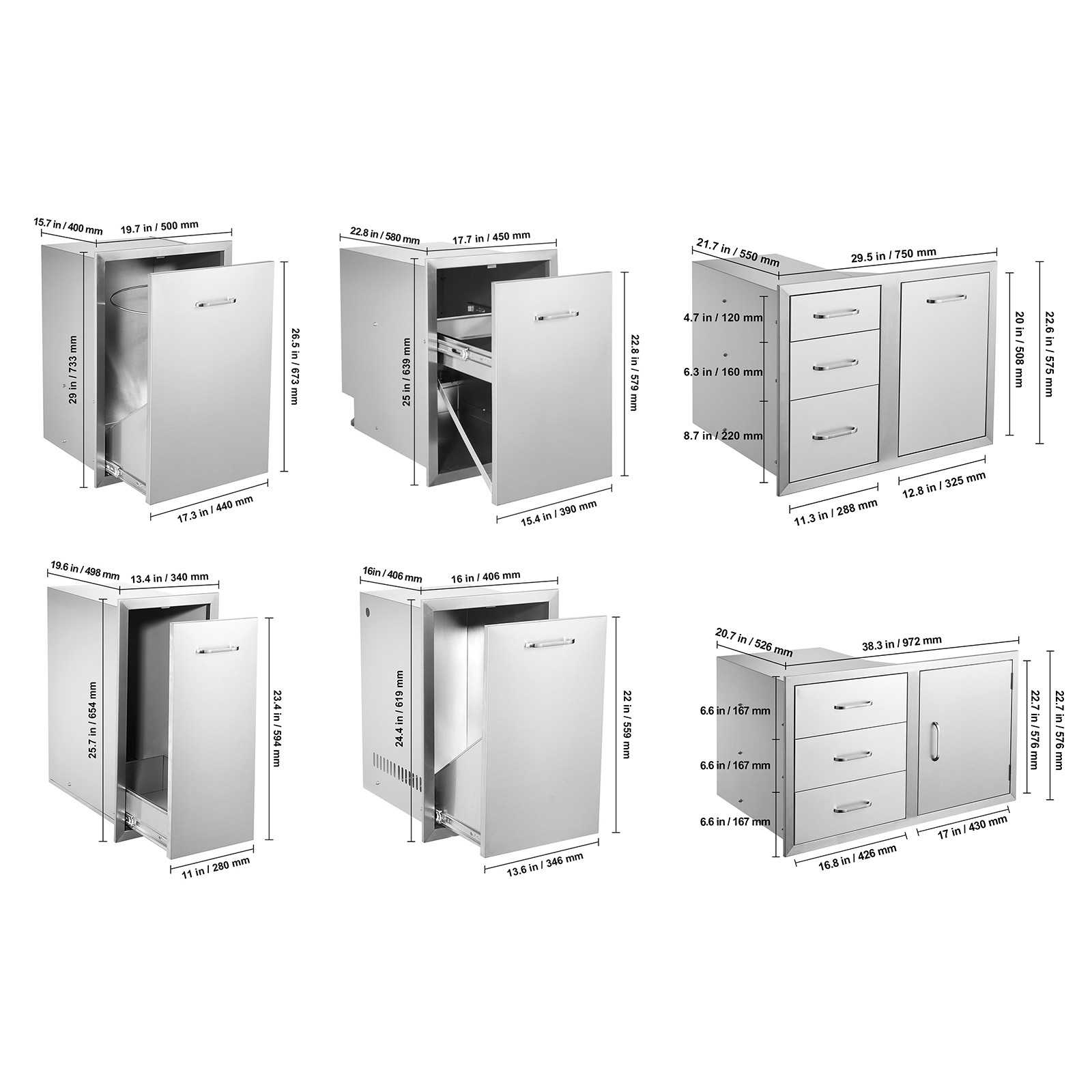 VEVOR Outdoor Kitchen Drawer BBQ Door Combo Pull Out Trash Drawer BBQ Island