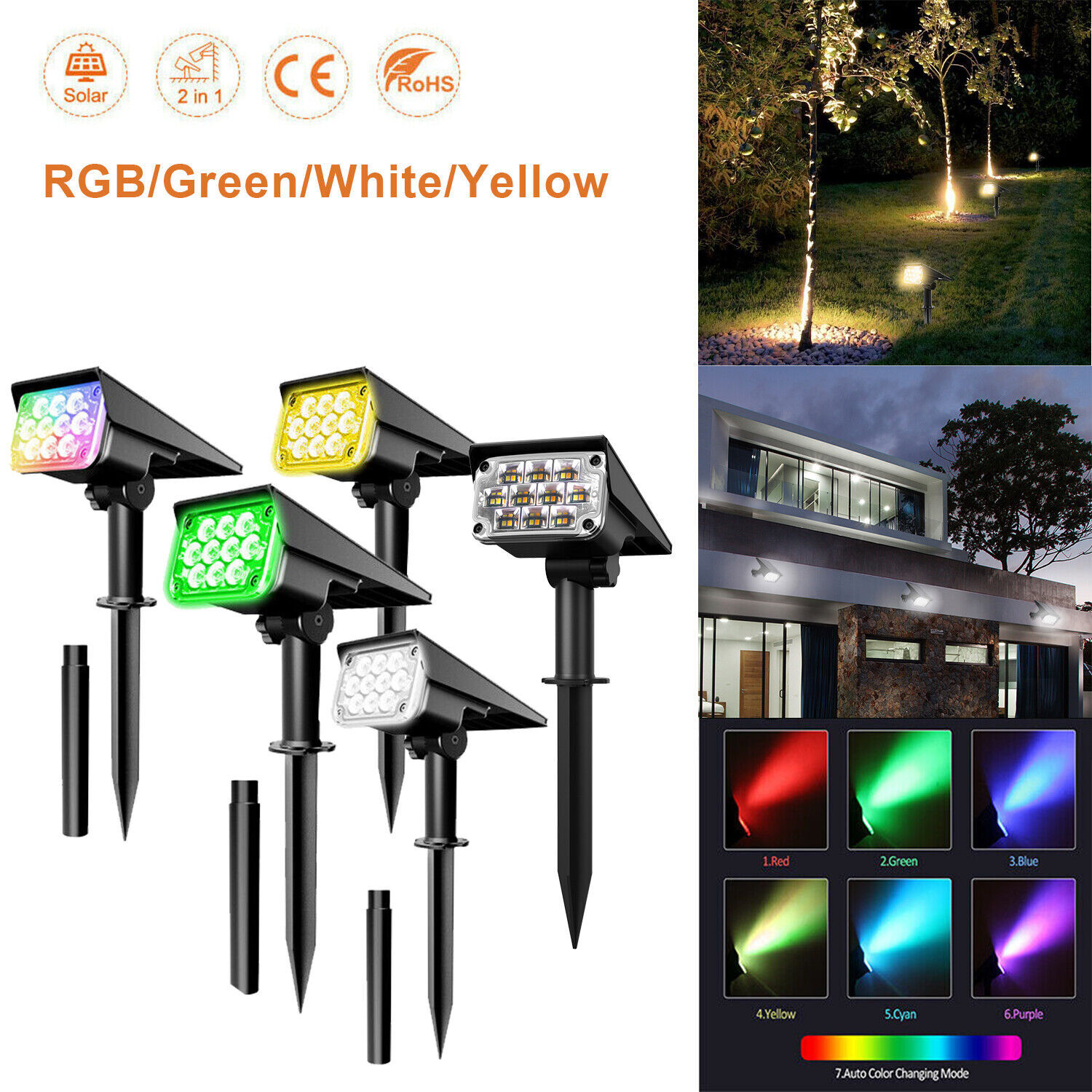 T-SUN 20 LED Solar Spotlights Landscape Lights Outdoor Garden Pathway Lamps US