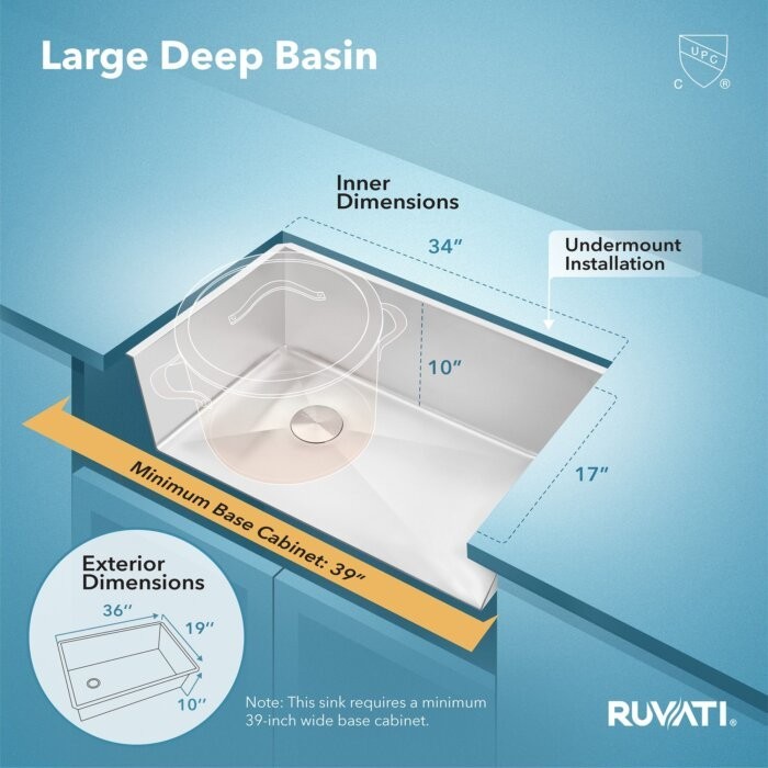 Ruvati 36″Undermount Slope Bottom Offset Drain Reversible Sink- RVH7497