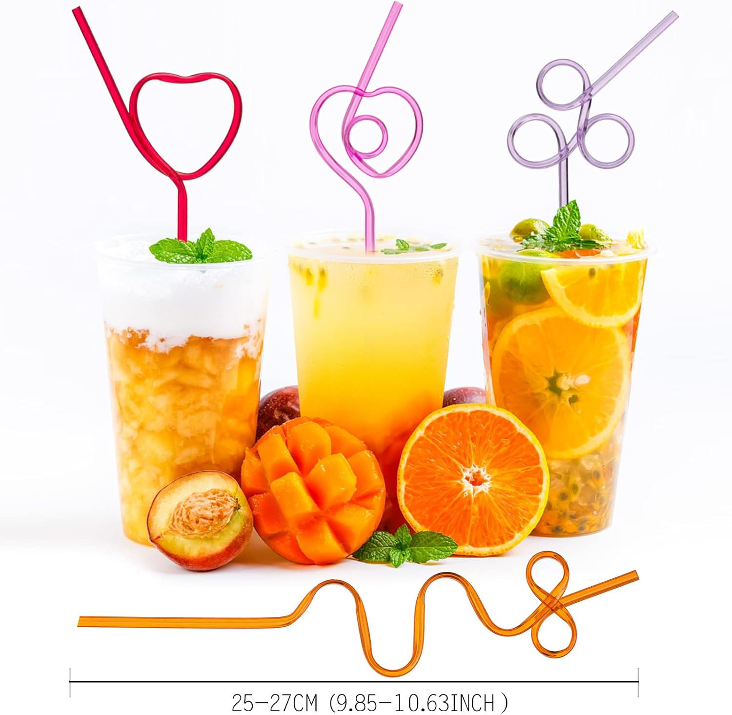66 Pcs Reusable Plastic Colorful Loop Straws, 11 Different Designs, 10” Silly S