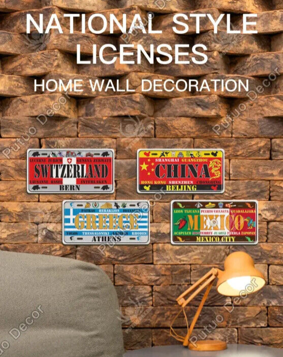 World Countries Travel Decorative License Metal Plates Tin Sign Wall Plaques