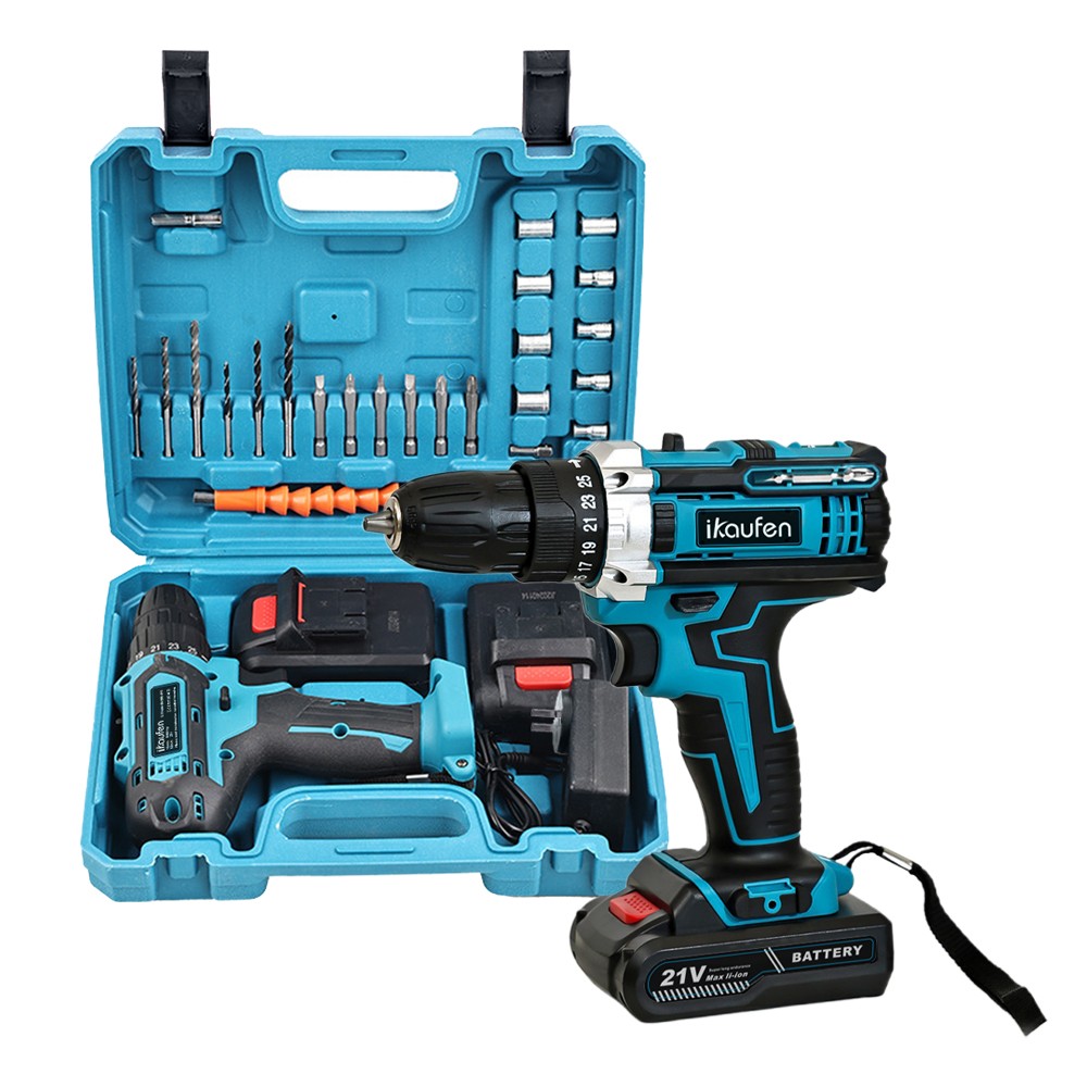 Blue Electric Drill Cordless Screwdriver Set Power Tool with 2 Battery&ChargerB2