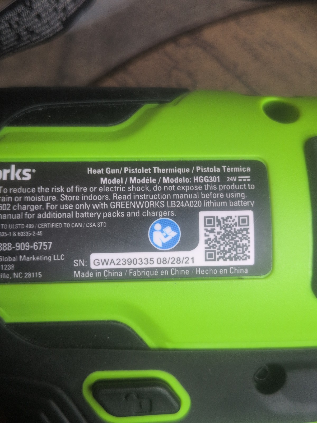 Greenworks 24V max 1000°F Cordless Heat Gun – Tool+Battery+Charger
