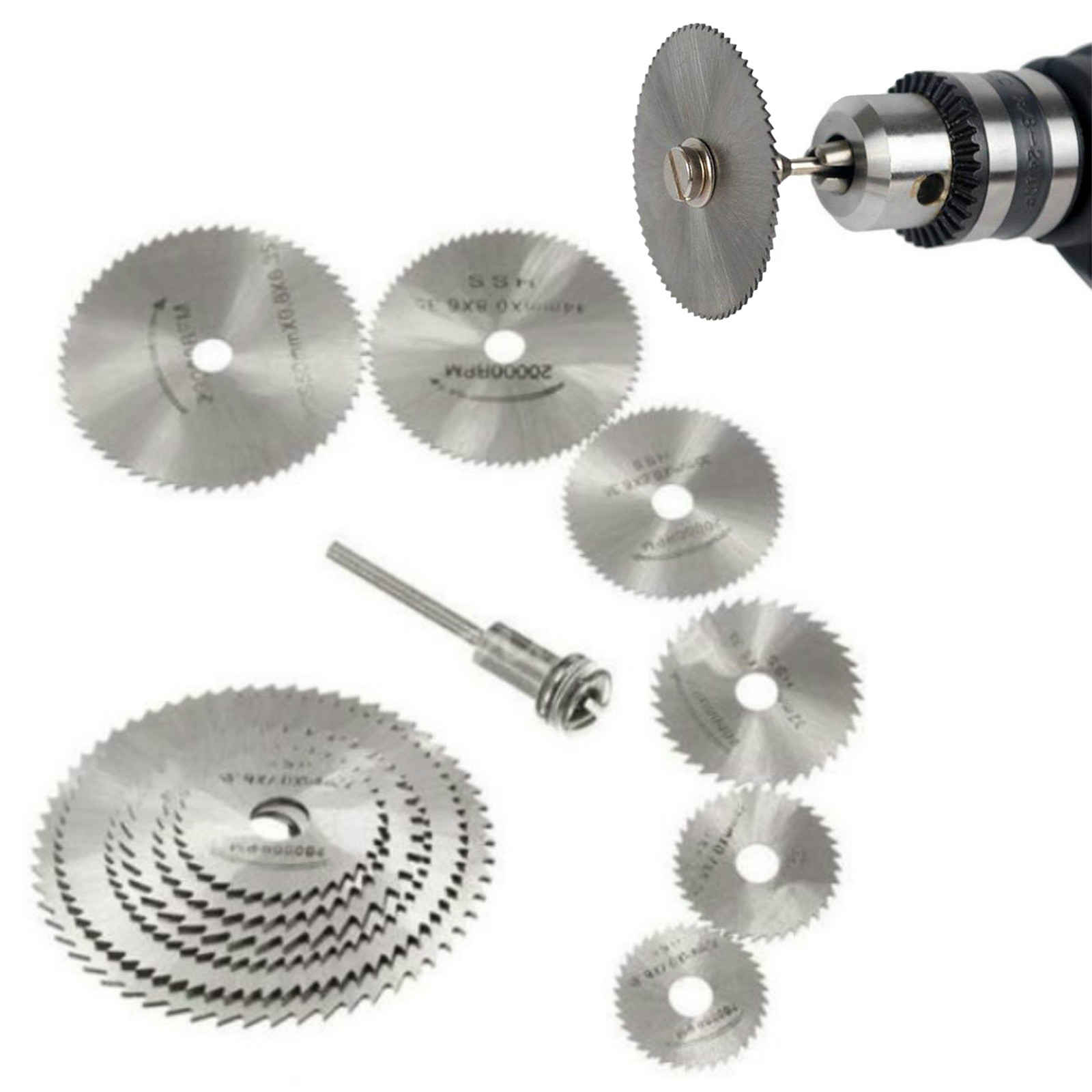 7PCS Cutting Wheel Discs Mandrel HSS Rotary Circular Saw Blades Tool Cutoff Wood
