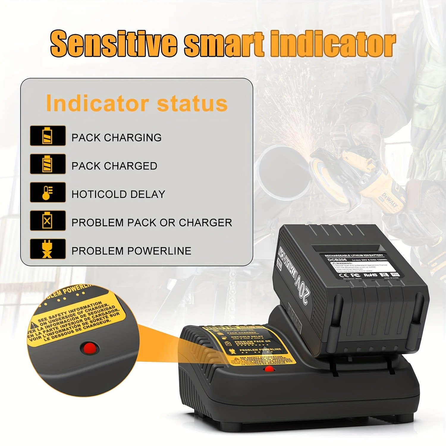 12V 20V Max 3A Fast Battery Charger for DeWalt DCB115 DCB105 DCB107 Lithium Ion