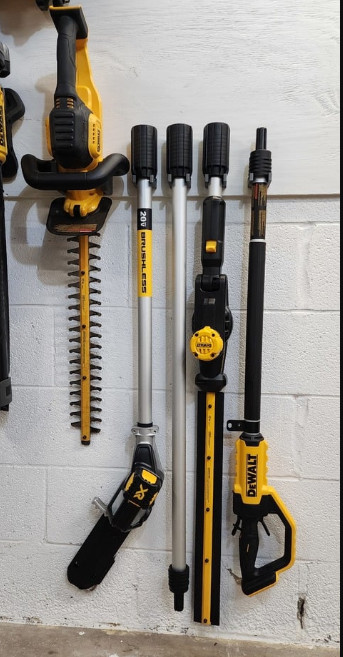 Wall Mount for DeWalt DCPS620 Pole Saw with Optional DCPH820 Hedge Trimmer Mount