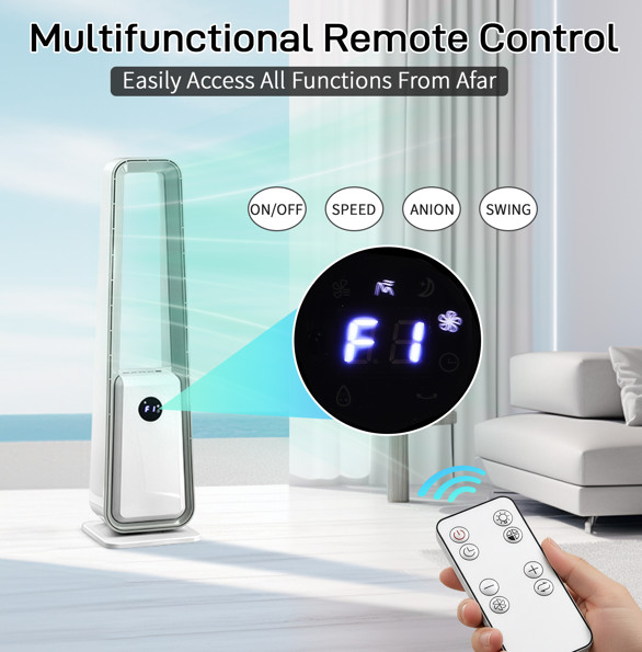 Bladeless Tower Fan with Remote Control Quiet Cooling Fan for Home Office