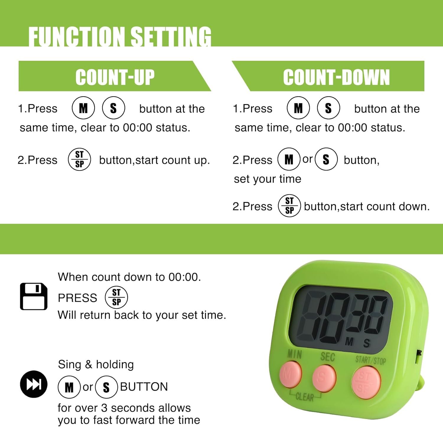 Large LCD Digital Kitchen Cooking Timer Count Down Up Clock Loud Alarm Magnetic
