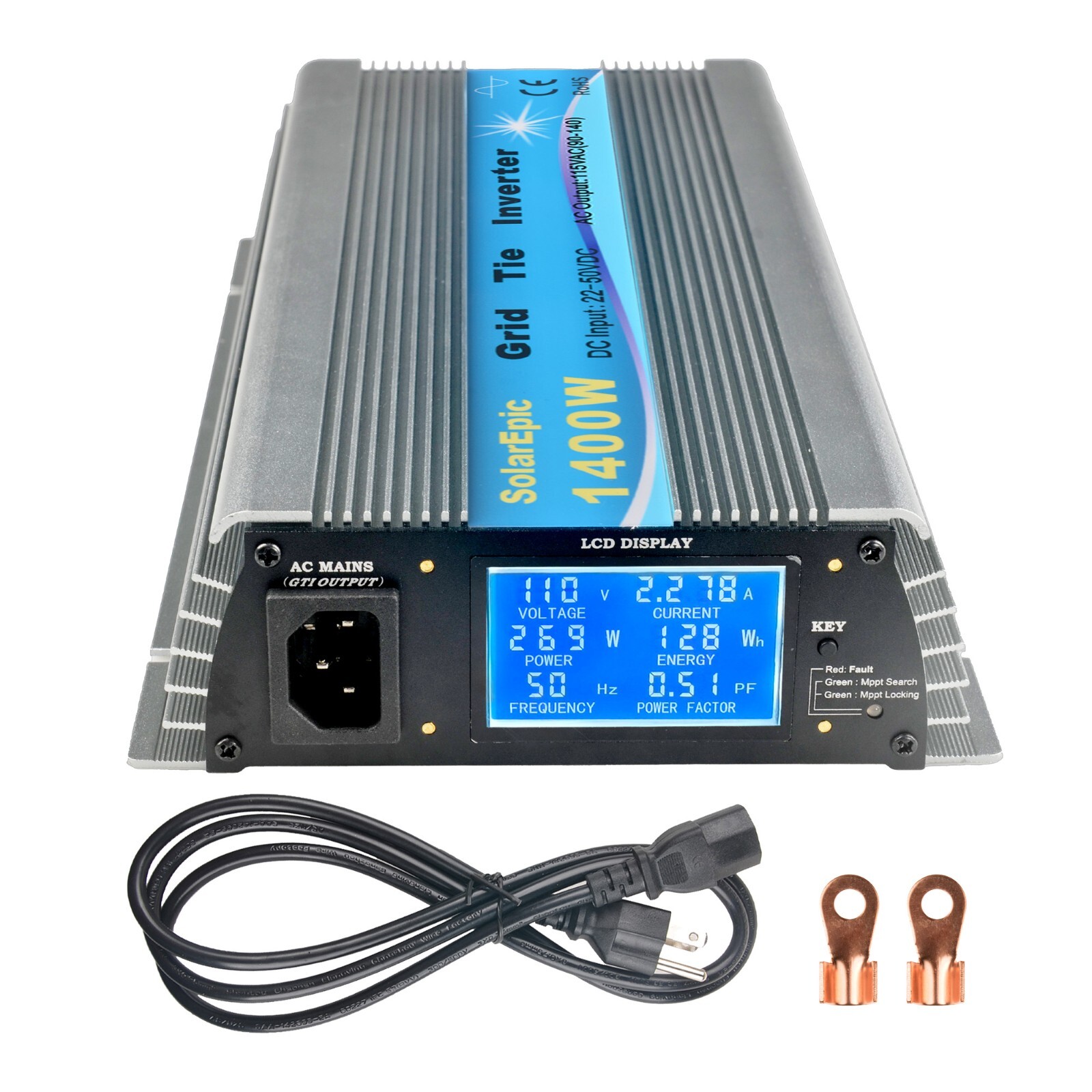 1400W Grid Tie Inverter DC24/36V to AC110 or 220V Pure Sine Wave Built-in Meter