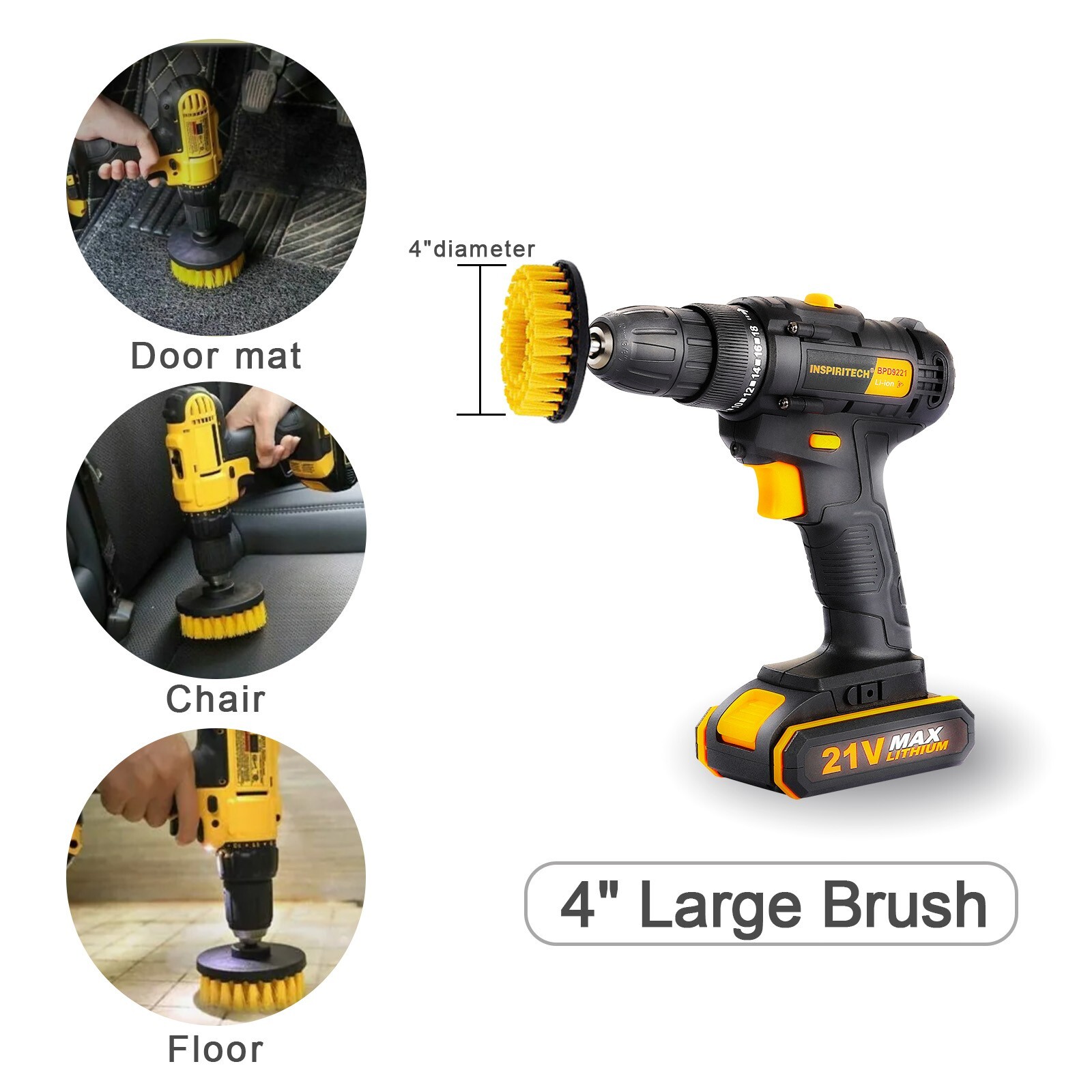 3PCS Drill Brush Power Scrubber Drill Attachments For Carpet Tile Grout Cleaning