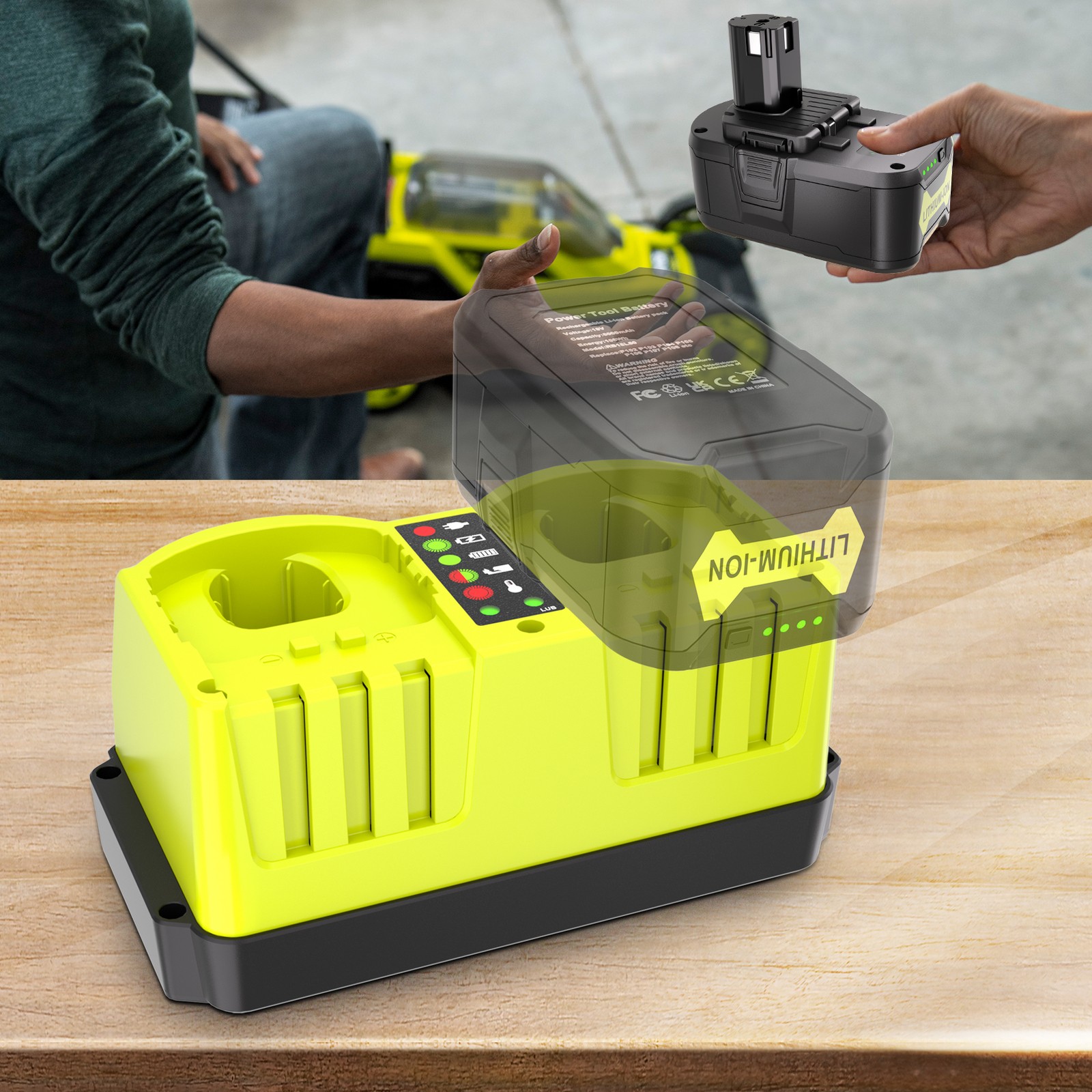 P117 18Volt Fast Dual Charger For Ryobi 14.4V-18V Battery For P107 P108 P100
