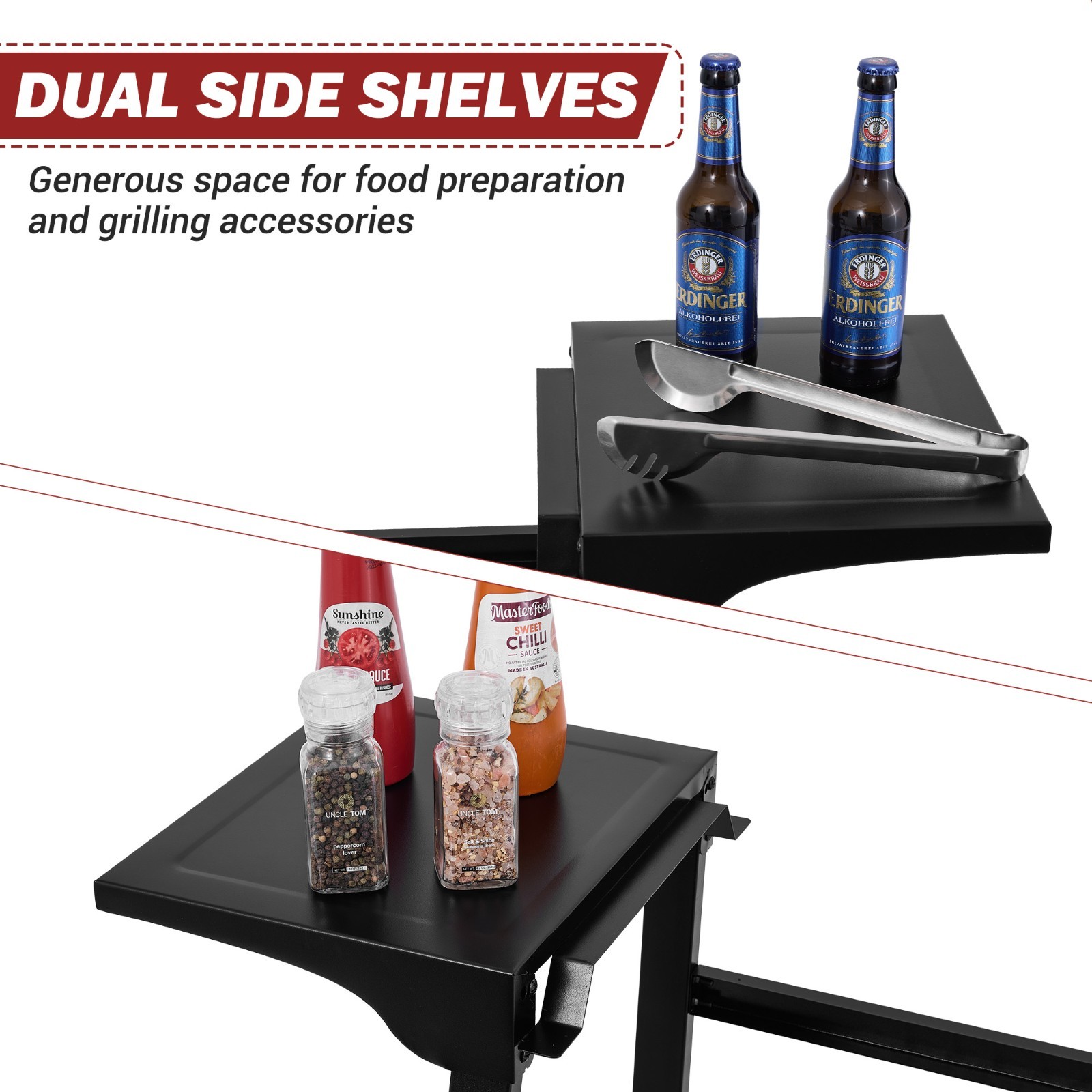 Royal Gourmet Tabletop Griddle Stand with Basket and Side Shelves, Black