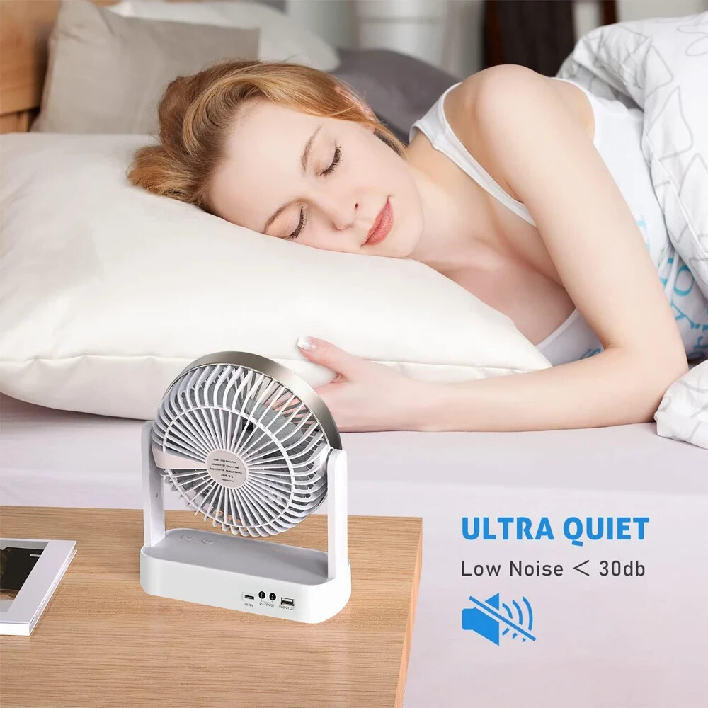 8 INCH Rechargeable Fan 30 dB With solar panel, Variable Speed and 2 Free bulbs