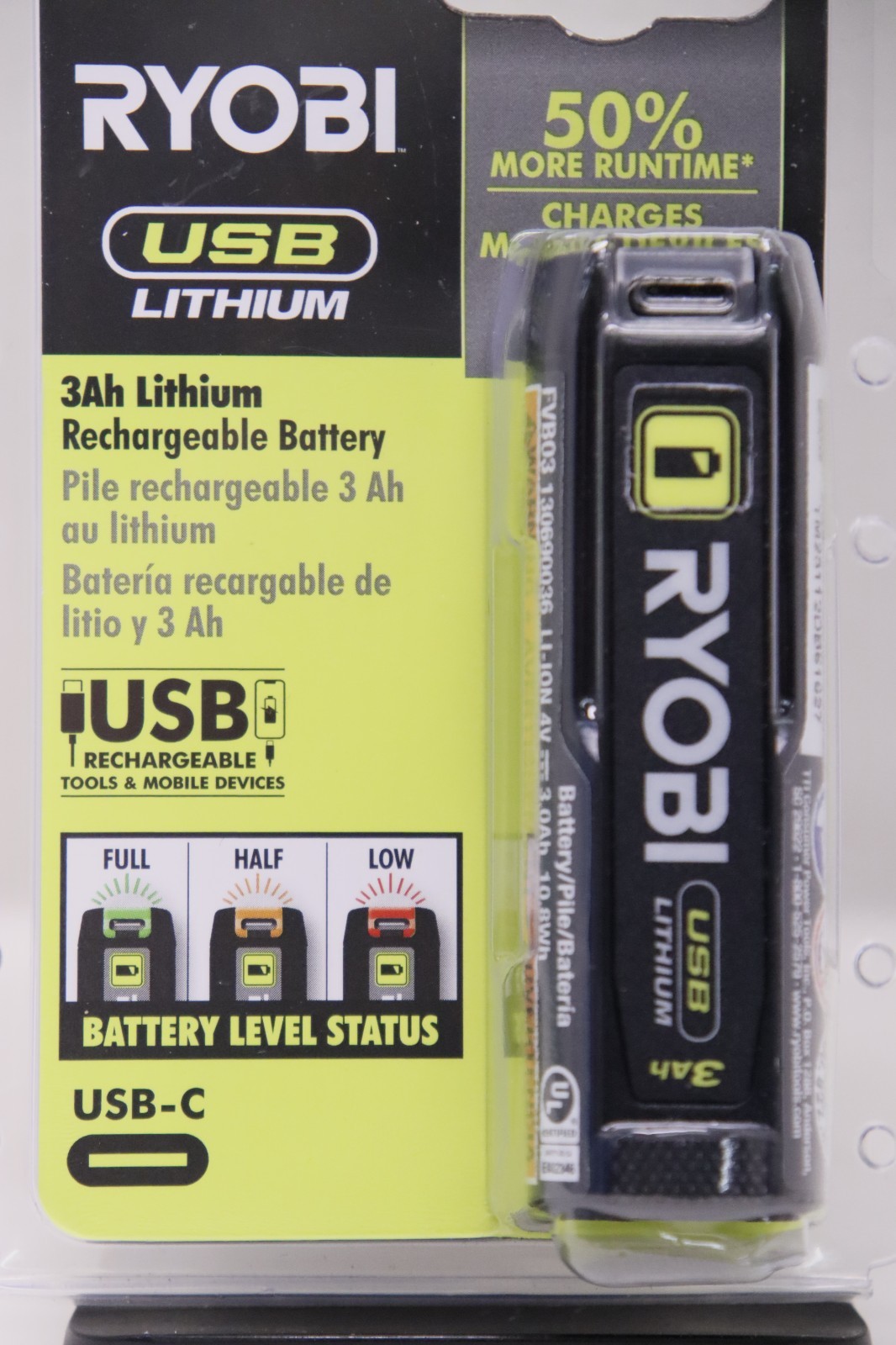 Ryobi FNB01 USB Lithium 3.0 Ah Lithium-ion Rechargeable Battery 2 Pack Brand New