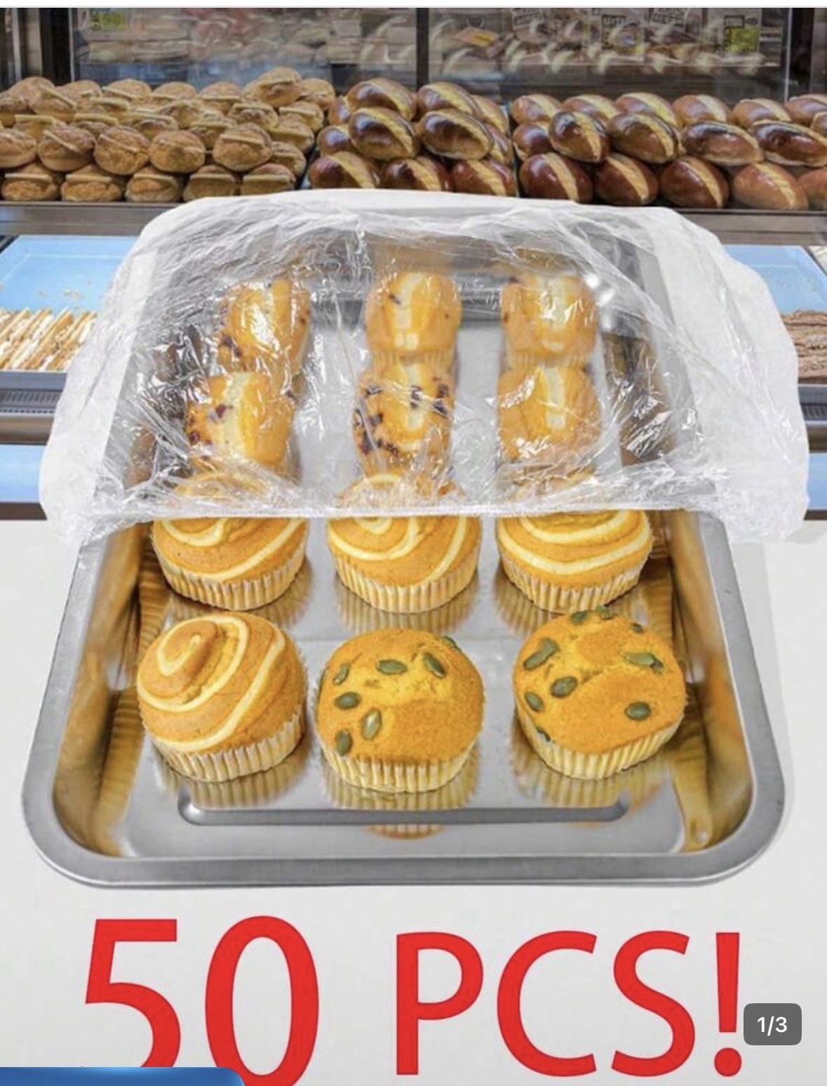 50 PCS Clear Plastic Cling Wrap Tray Covers for 13.8×9.8 in Food Trays
