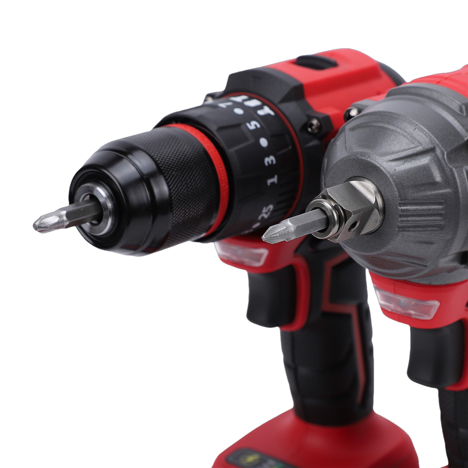 Cordless Impact Wrench and Impact Drill Set Dual 1.3Ah Batteries Speed Adjustabl
