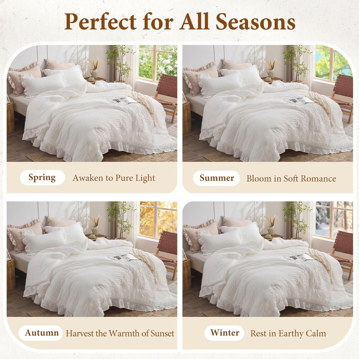 Vintage Style King Comforter Set in White – Soft Ruffle Design for All Seasons