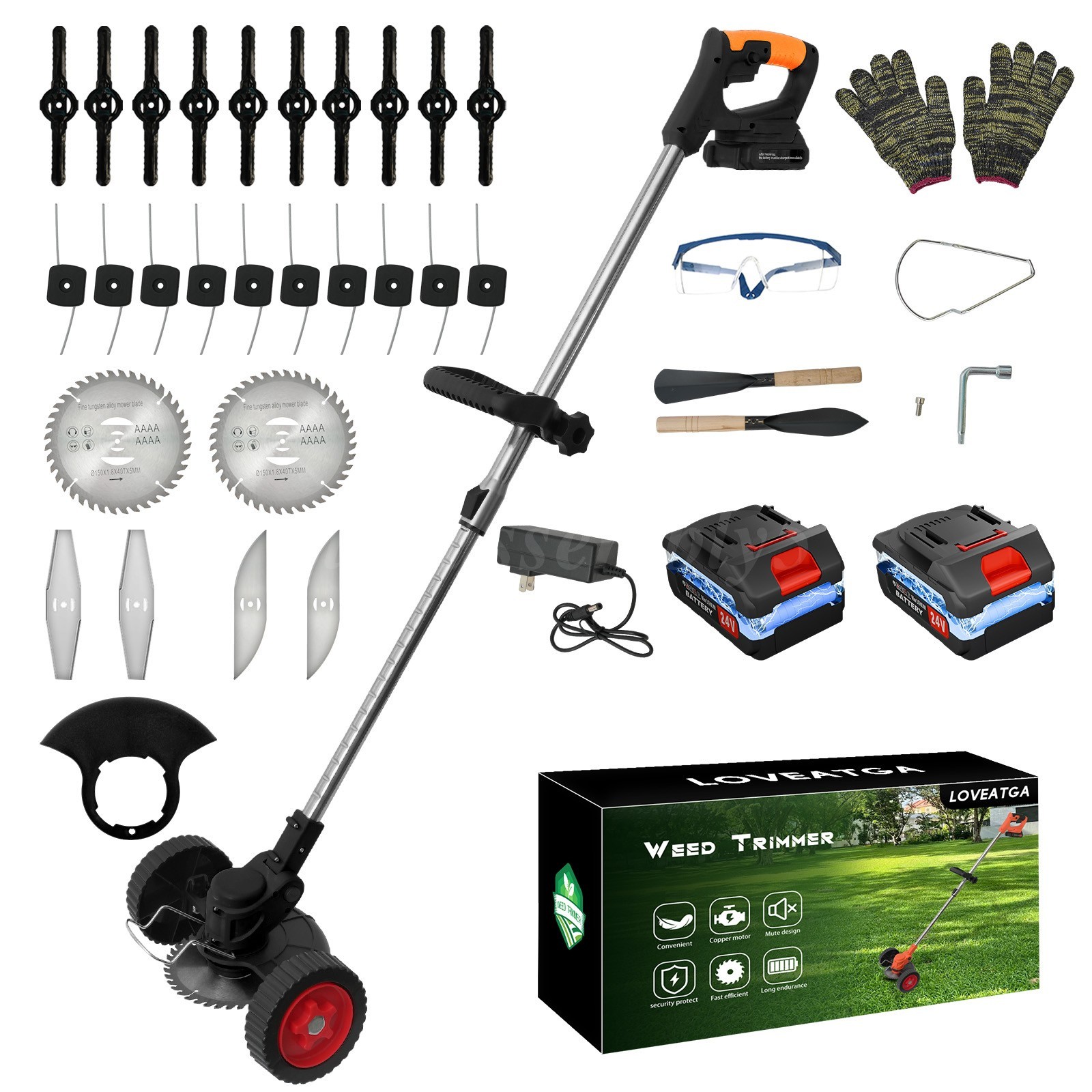 24V Cordless Weed Wacker Grass Trimmer 2 Batteries Brush Cutter Lawn Edger Kit