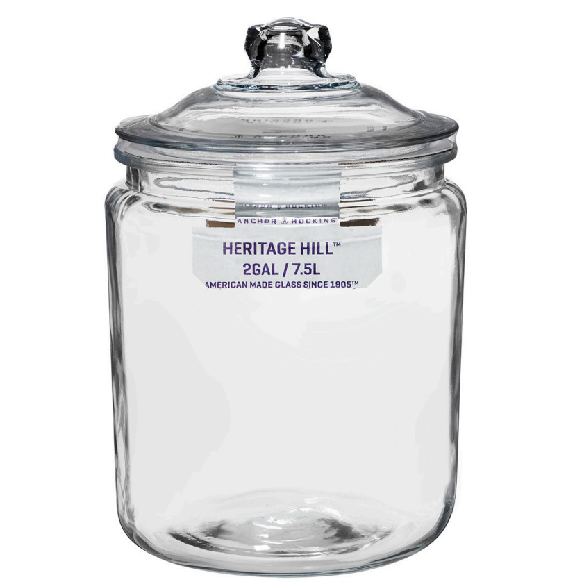 2-Gallon Clear Glass Large Jar Wide Mouth with Sturdy Classic Lid For Storing